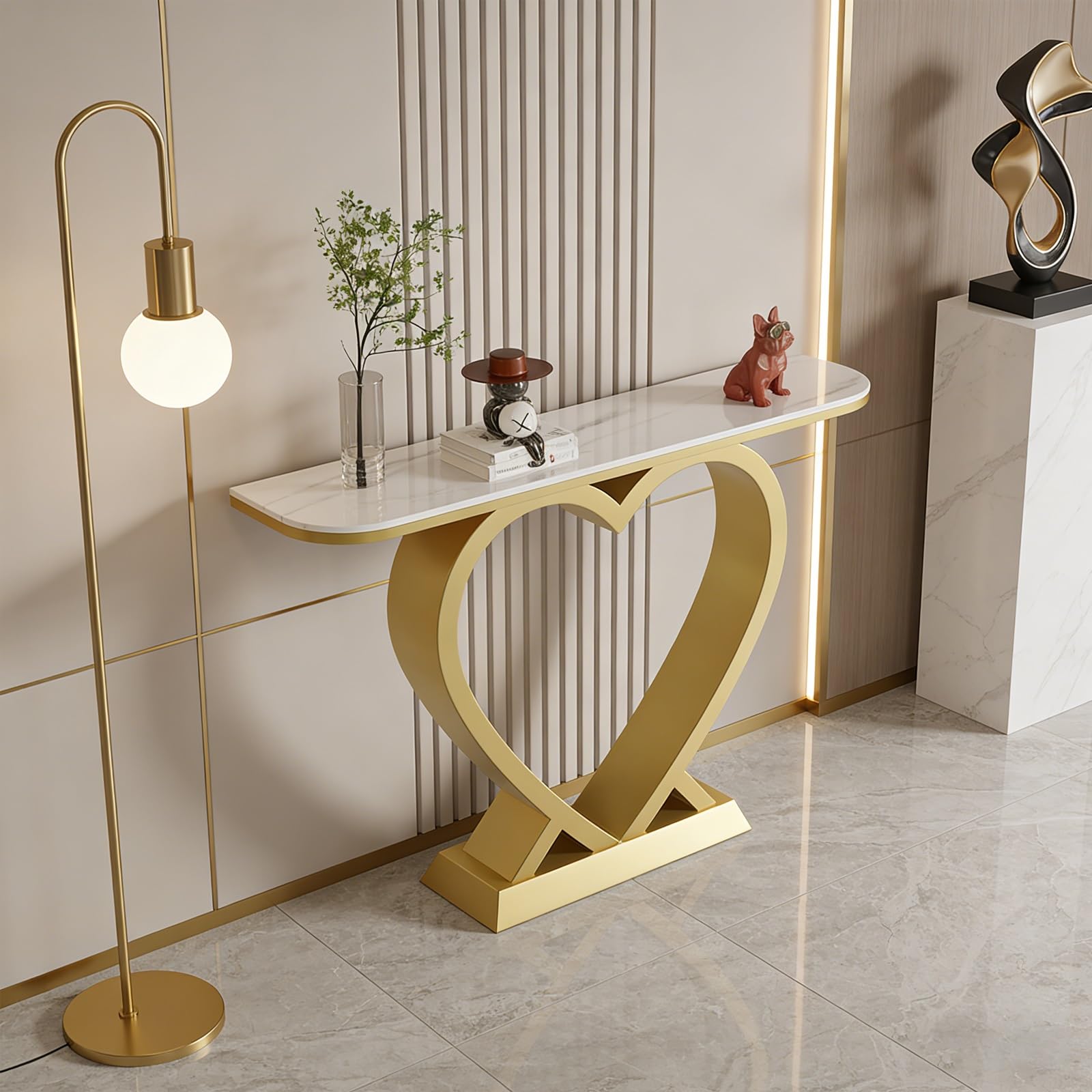 Console d'entrée en Forme de cœur, Style crémeux, Table d'appoint étroite pour Le Hall d'entrée ou Le Couloir, idéale pour Une décoration intérieure chaleureuse.(Gold,100cm/39.3in)