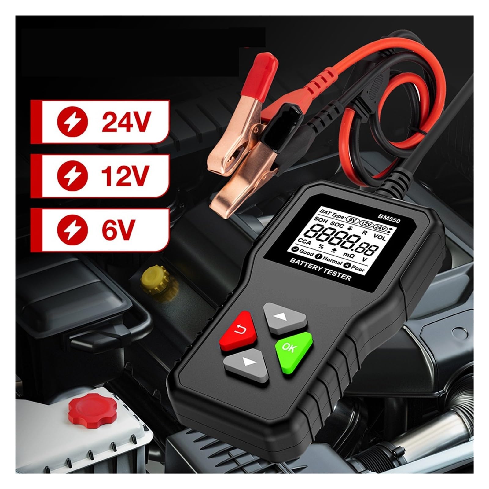 Tester Akumulatora Samochodowego 6V 12V 24V 100-2000 System Akumulatora CCA Wykrywa Analizator Akumulatora Samochodowego Narzędzie Do Akumulatora Samochodowego Profesjonalne Narzędzie Diagnostyczne