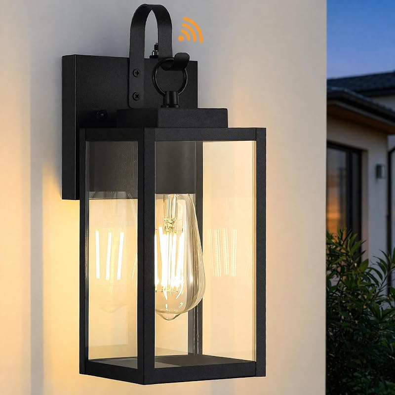 11.8" Dusk to Dawn Outdoor Wall Light, Clear Glass All-Metal Frame | Auto On at Dusk, Off at Dawn, Rust-Resistant All-Metal, Pre-Assembled DIY Install, Use on Porch, Garage, Front Door