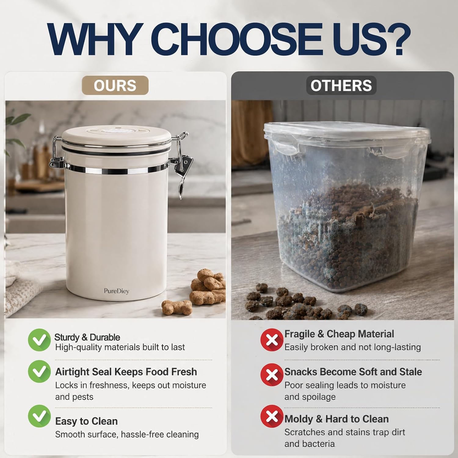 Dog Treat Container Airtight with Lid and Scoop - Stainless Steel Pet Treat Jar for Dog Cat Training Treats Storage - Moisture Proof Canister Keeps Treats Fresh (1.2L)