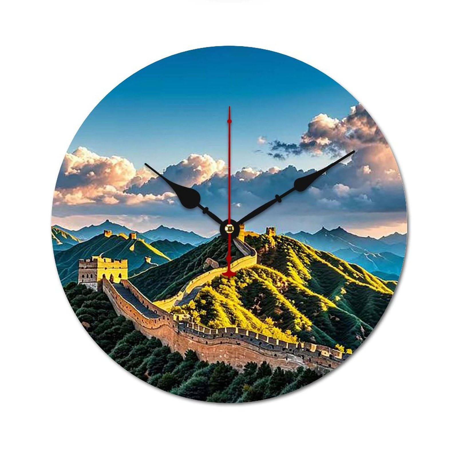 Horloge murale moderne en bois 60cm sans cadre motif Grande Muraille de Chine