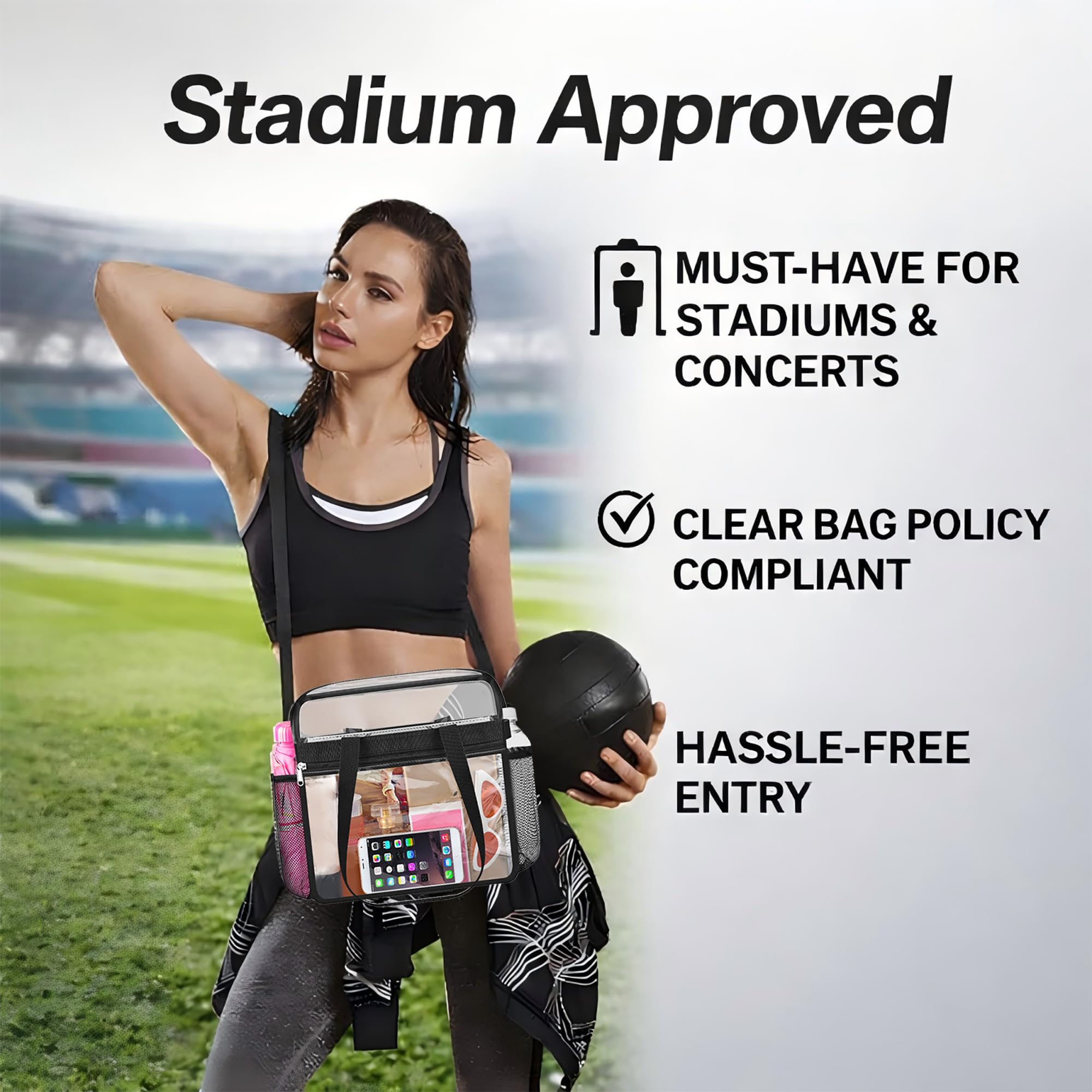 Oraben Oraben Clear Tote Bag Clear Bag Stadium Approved 12x6x12 Stadium Bag for Work, Sports Games,Gym in use