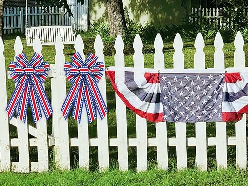 Miniatura 5 de Lazos patrióticos grandes para corona, lazos patrióticos para corona, Día de los Veteranos, lazos de arpillera para puerta delantera, rojo, azul,