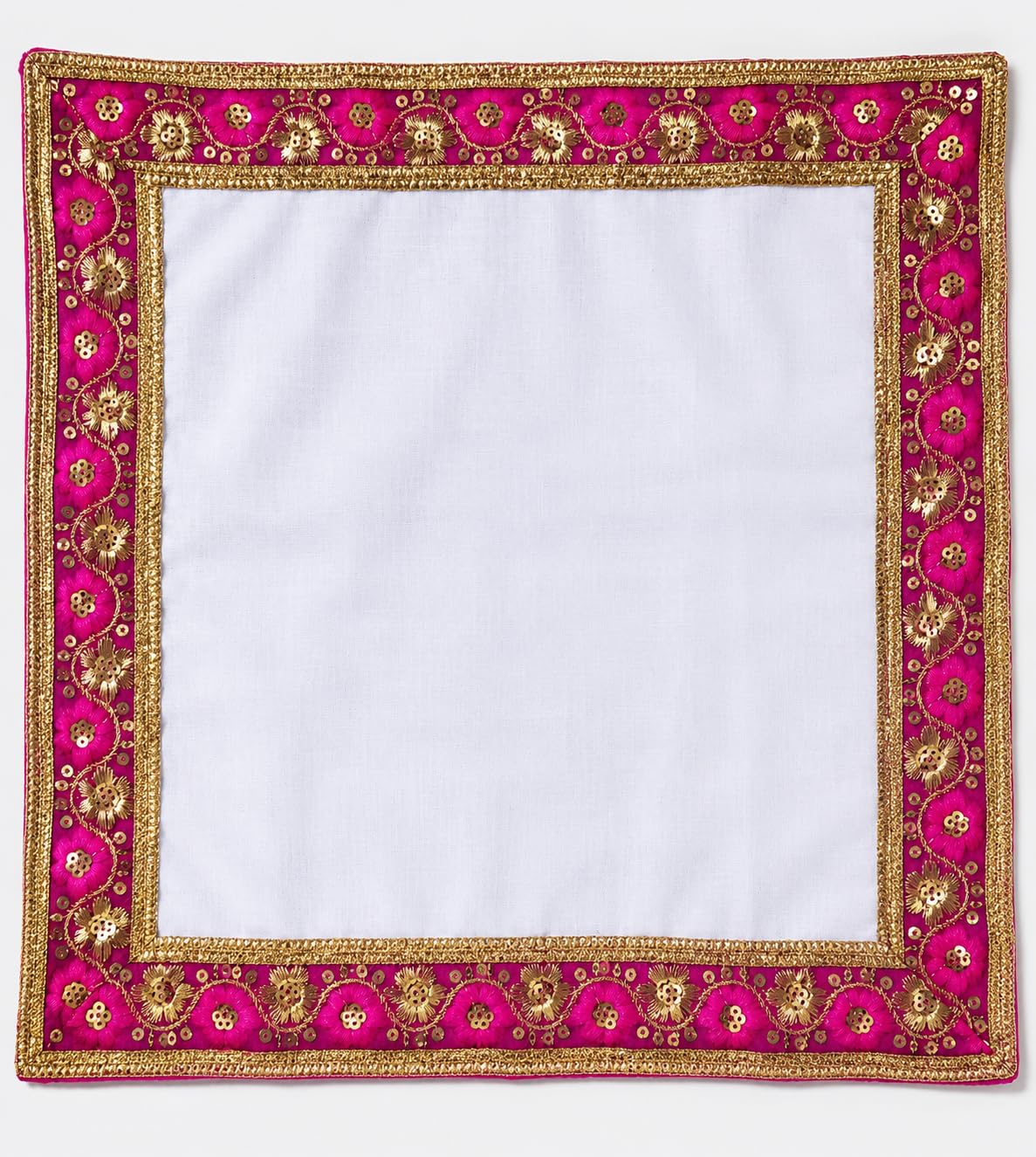 Gruha Pravesh Footprint Handprint Mat with Embroidered Border Set of 2 | 15x15 Inches, Pink & Gold Border, Cotton & Polyester Blend, Reusable & Washable, Pooja & Ceremonies-image-48