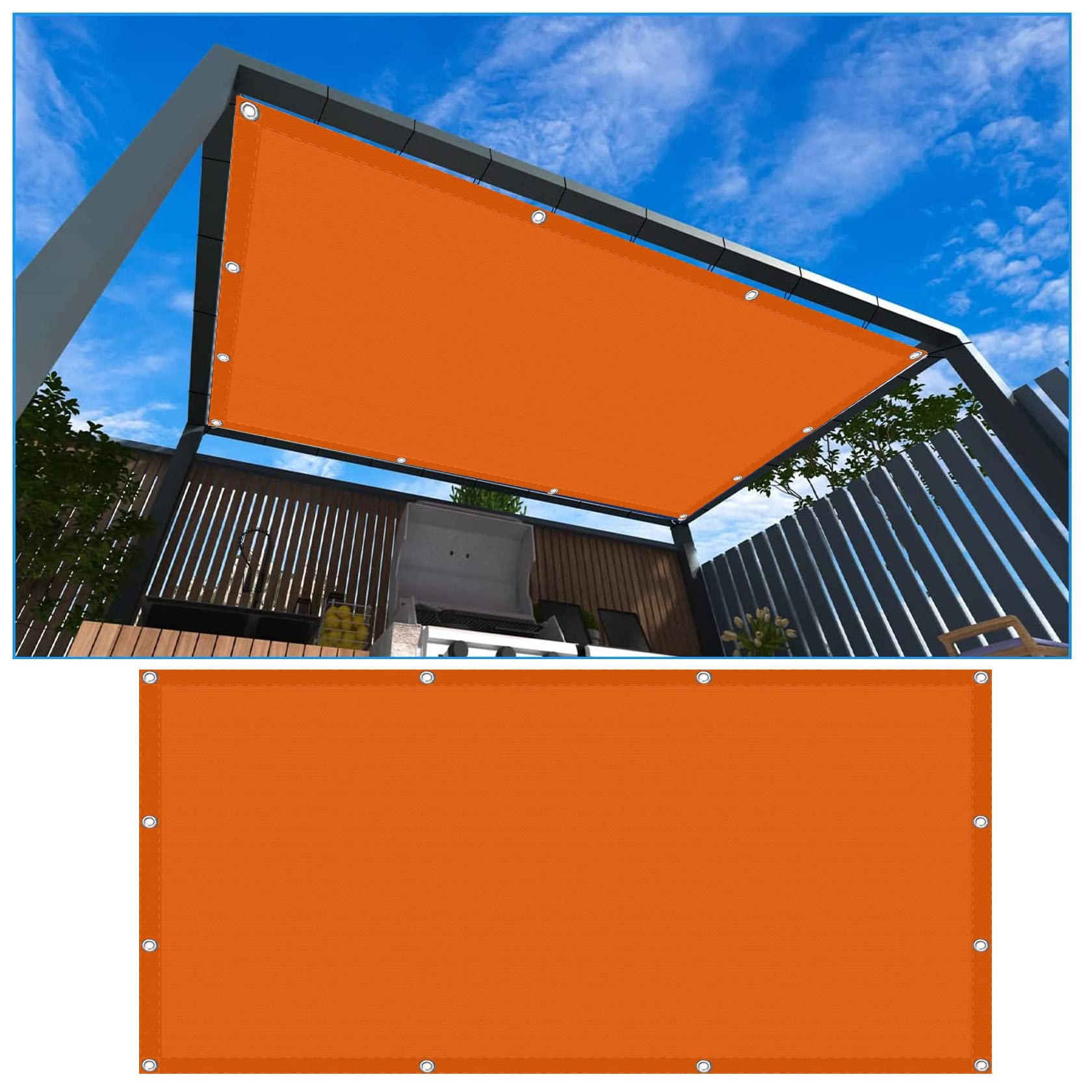Voile d'ombrage imperméable 1.8x3.4m orange pour terrasse