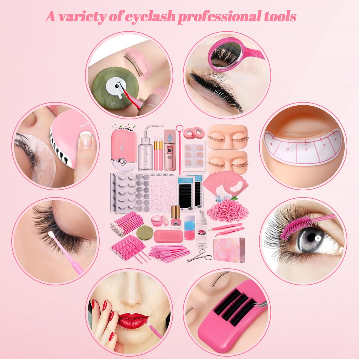 Wimpernverlängerung Set für Anfänger Lash Mannequin Kopf mit Ersetzten Augenlidern Falsche Wimpern Praxis Wimpern Streifen Facial Kleber USB Fan Professional Set
