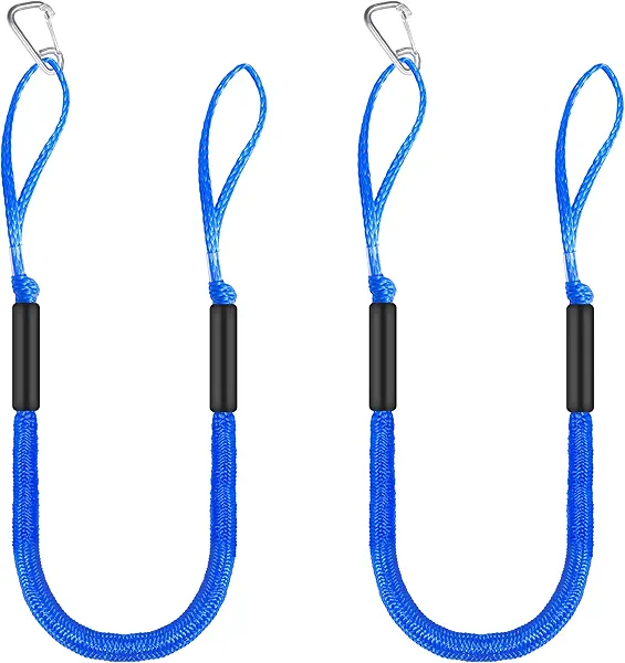 SCGFPOE Boat Bungee Dock Lines 4 ft - Single Hook Dock Rope with 2 Loops, 2 Pack (Blue)
