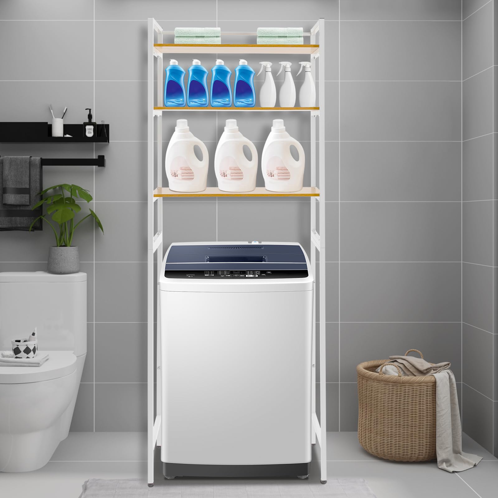 Mensola autoportante per lavatrice, 3 ripiani, mensola da bagno, organizer da bagno, multifunzionale, scaffale autoportante, per cucina, bagno, ecc