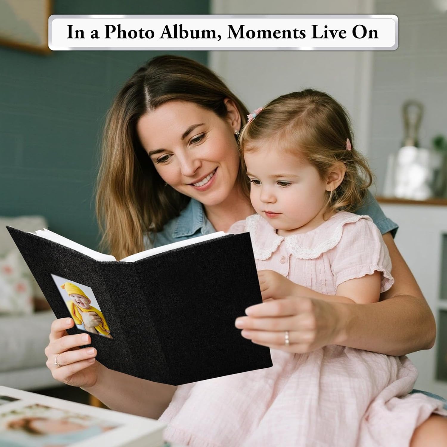 Photo Album 4x6,Linen Cover Slide-in Photo Album Book Can Holds 200 4x6 Photos with 100 Pockets for Baby Family Pictures Artwork or Postcards Storage (Black)