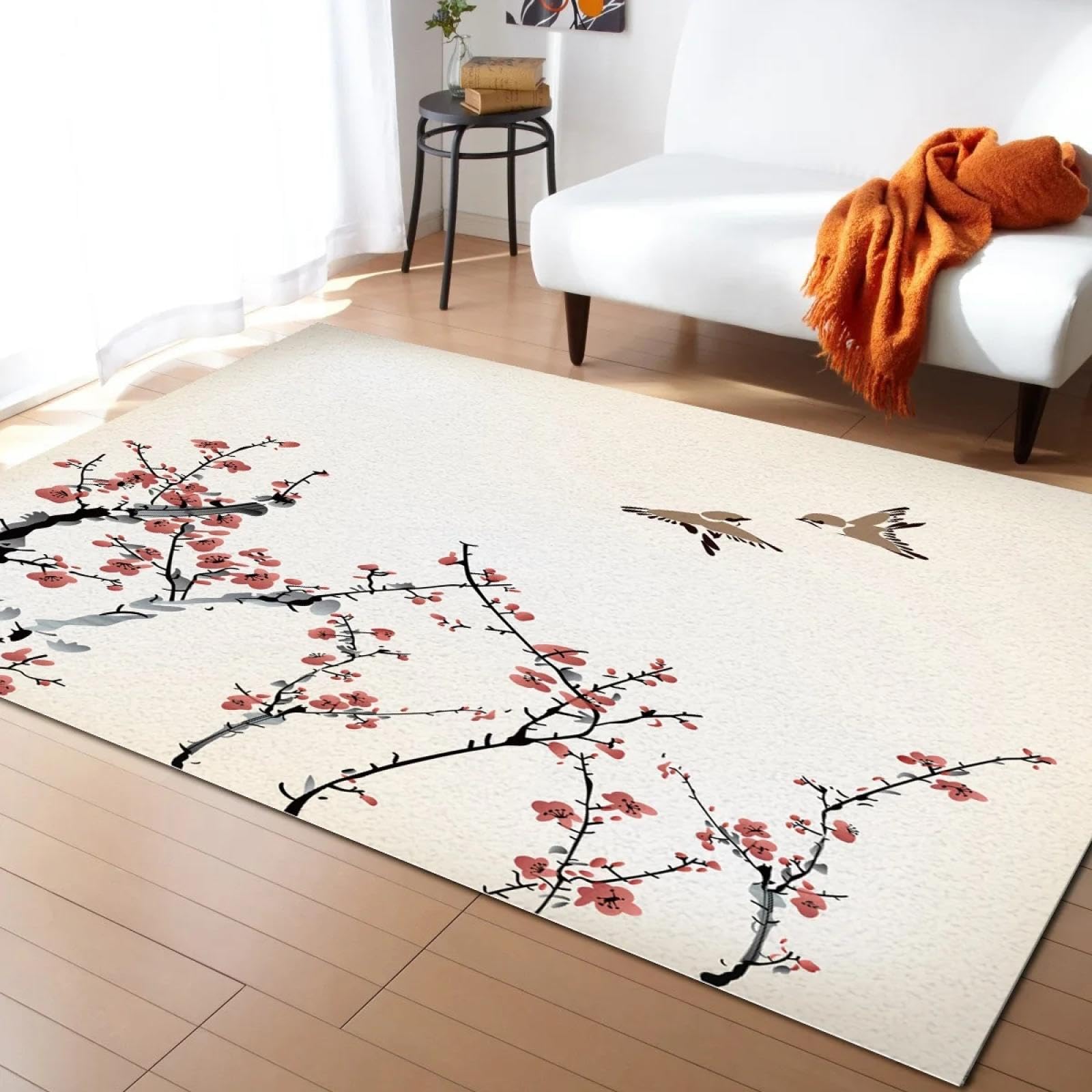 Tapis rétro oiseau et fleurs 120x170cm, le grand tapis idéal contre les sols froids
