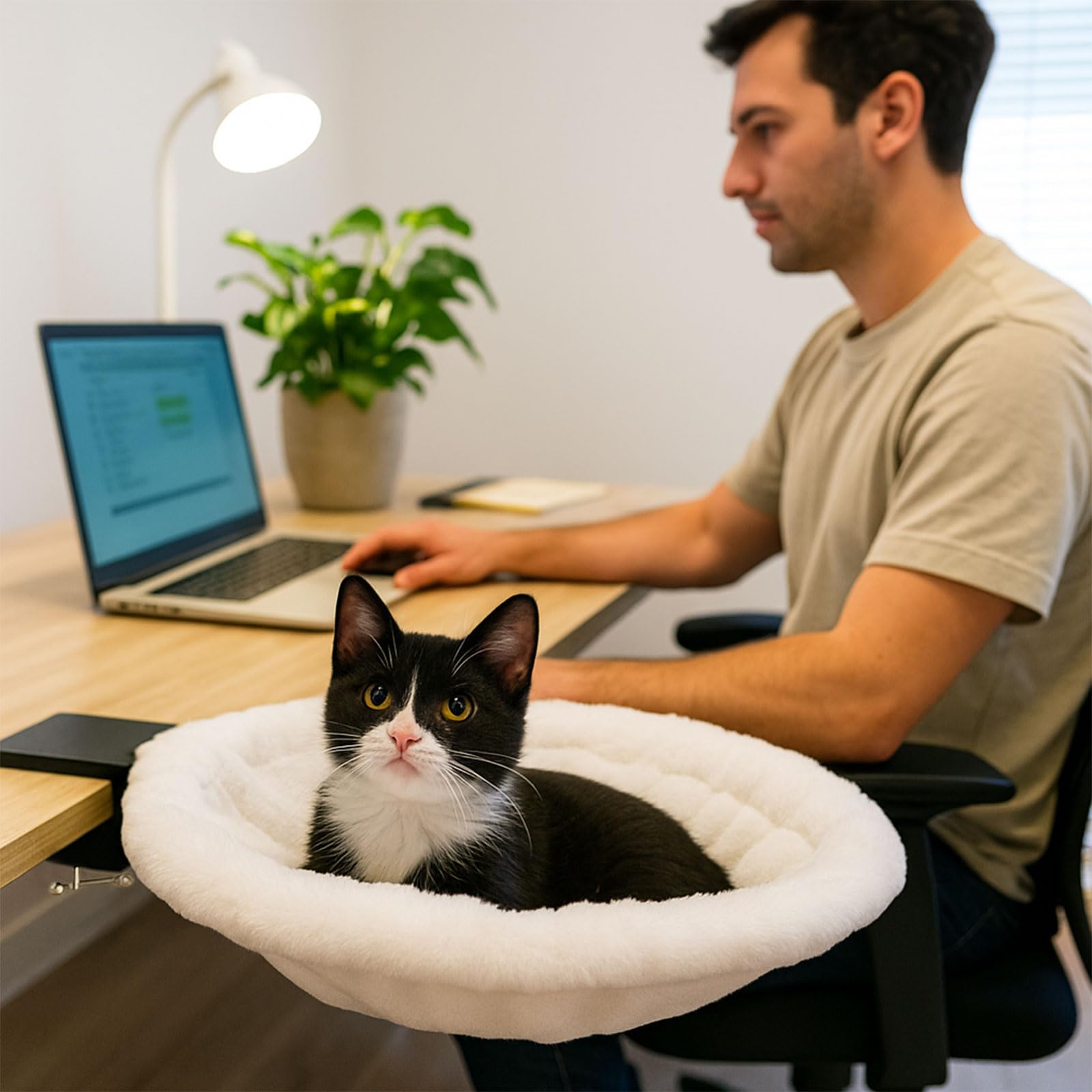 Cuccia per gatti da scrivania – girevole a 360° e regolabile in altezza, supporto per gatti rimovibile, morbida amaca per gatti per casa, ufficio (bianco)