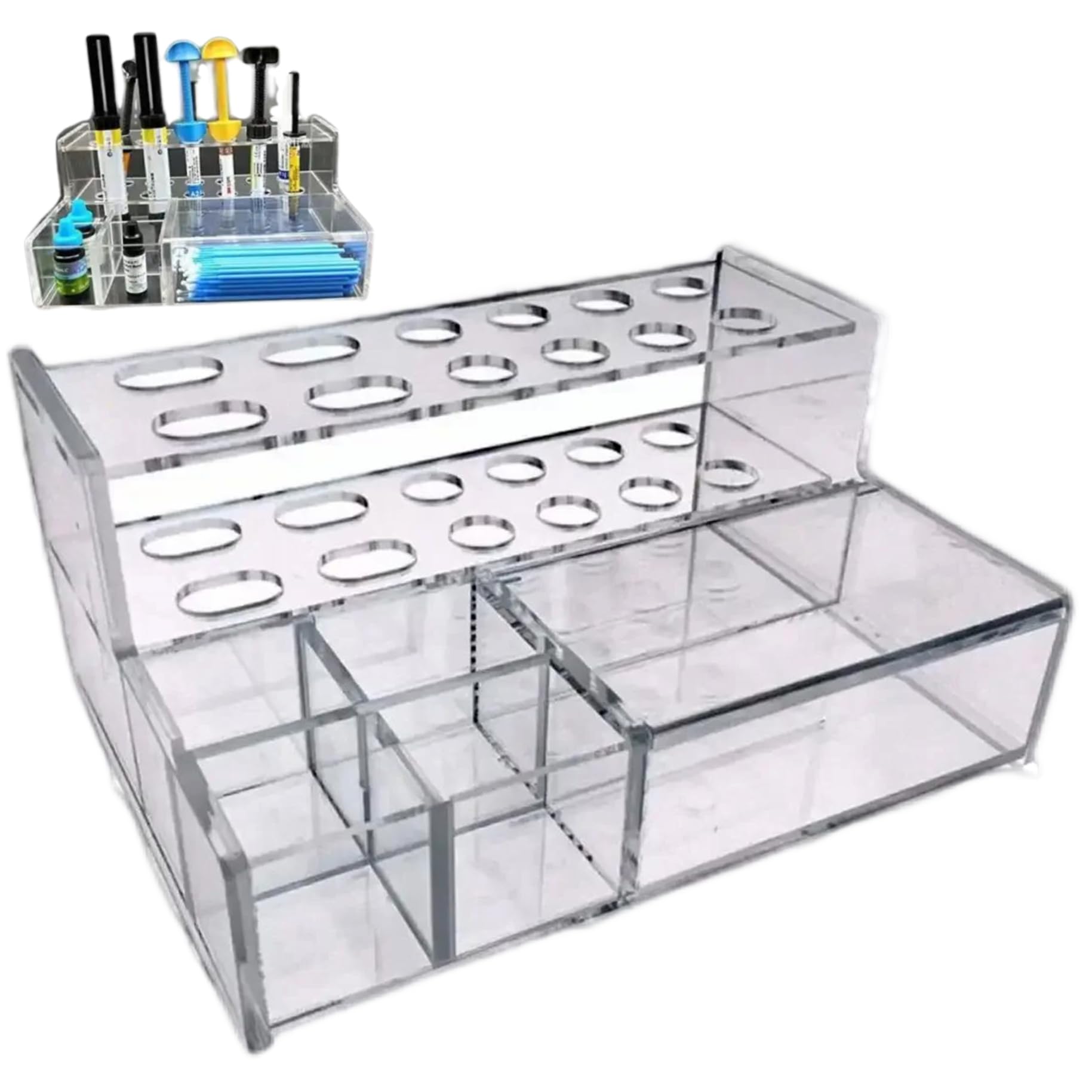 Porte-Organisateur de seringue Composite, Support de Distributeur résine Transparent pour Les Accessoires d'applicateurs dentaires, Plateau Stockage Bureau pour Dentaire et Clinique