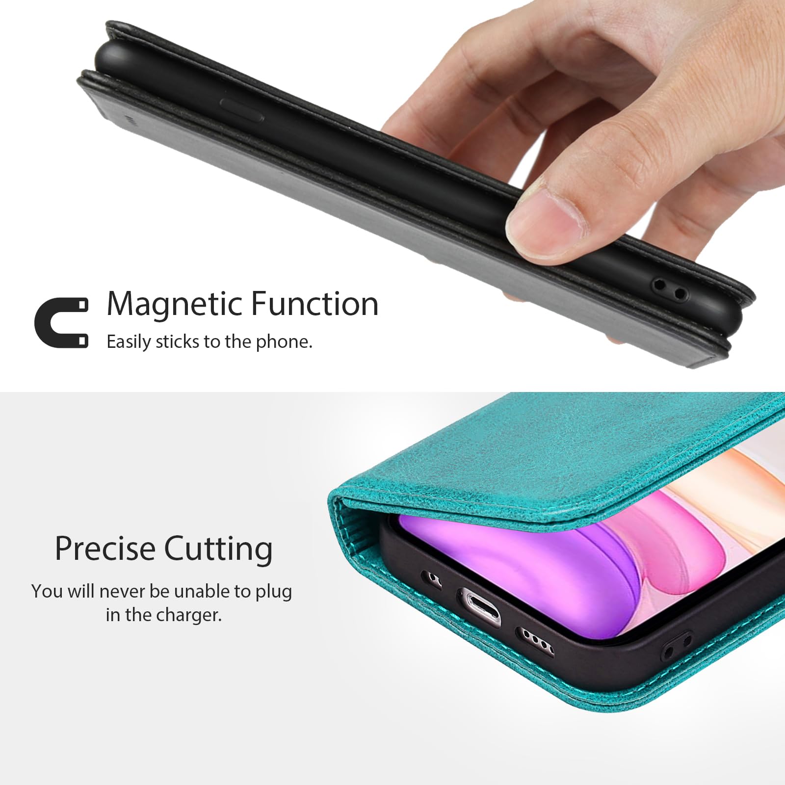 Havaya Funda para iPhone 11 con tarjetero para iPhone 11, cartera con cremallera para mujeres y hombres, cuero sintético, ranuras para tarjetas de crédito, soporte a prueba de golpes, 6.1 pulgadas