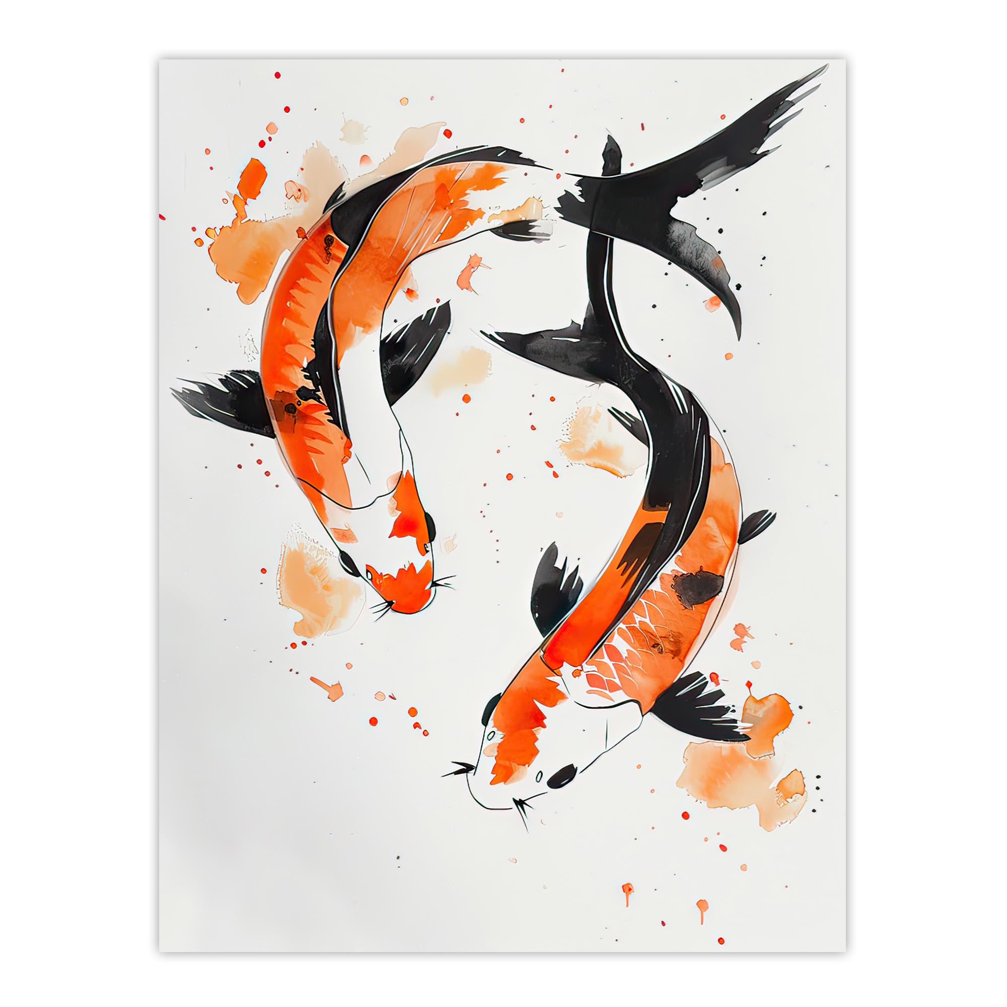 Artery8 Two Japanese Koi Carp Fish Ink Splat Watercolour Bathroom Toilet Extra Large XL Wall Art Poster Print