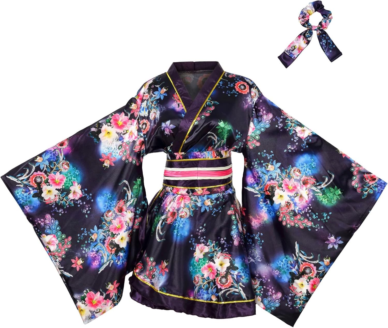 Women's Japanese Kimono Costume Traditional Geisha Short Robe Anime Printed Bathrobe Pattern Sleepwear