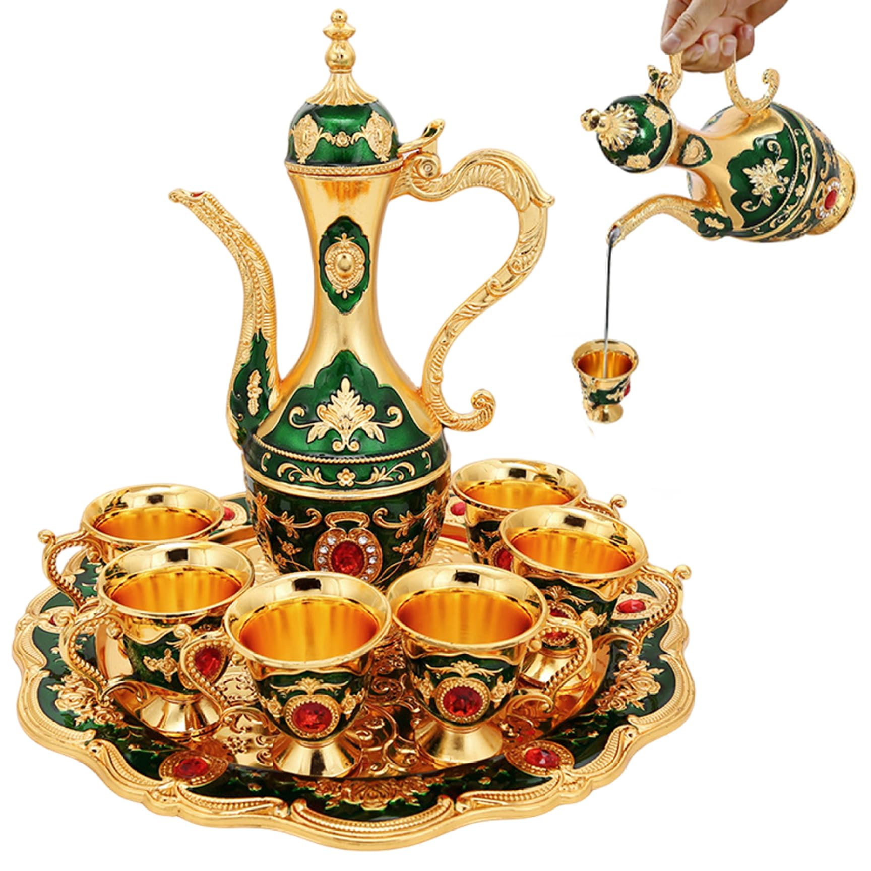 Service à thé marocain 6 pièces, ensemble de tasses à café turques avec Pot, accessoires de cuisine Vintage pour la maison, fête mariage, vert-thé turc