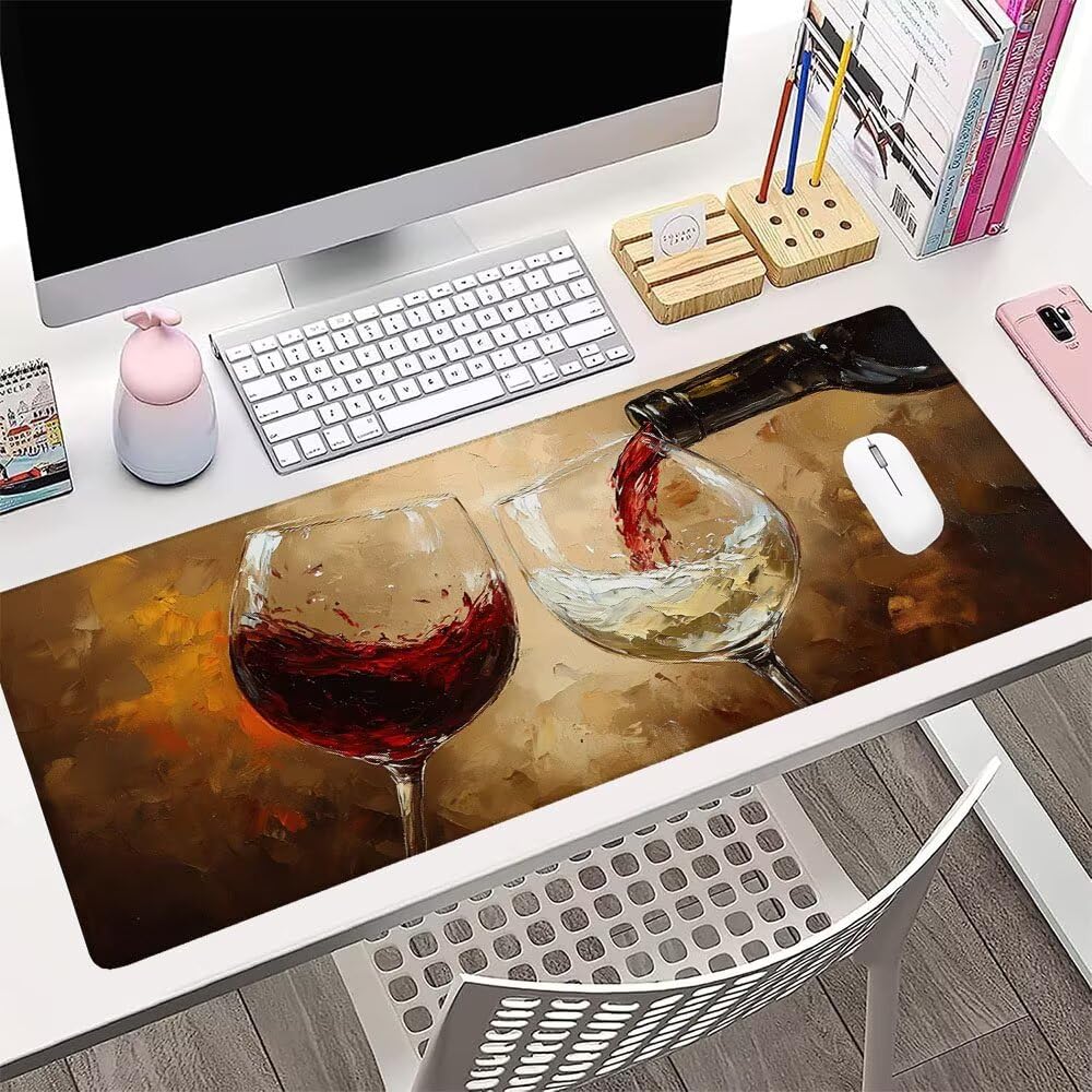 Alfombrilla de Mouse para Juegos, Giallo, XXL, Antideslizante, Impermeable, Diseño de Bicchiere vino, Extendido, Grande, 1400x600x3mm, para PC, Laptop, Ufficio, Famiglia d-586