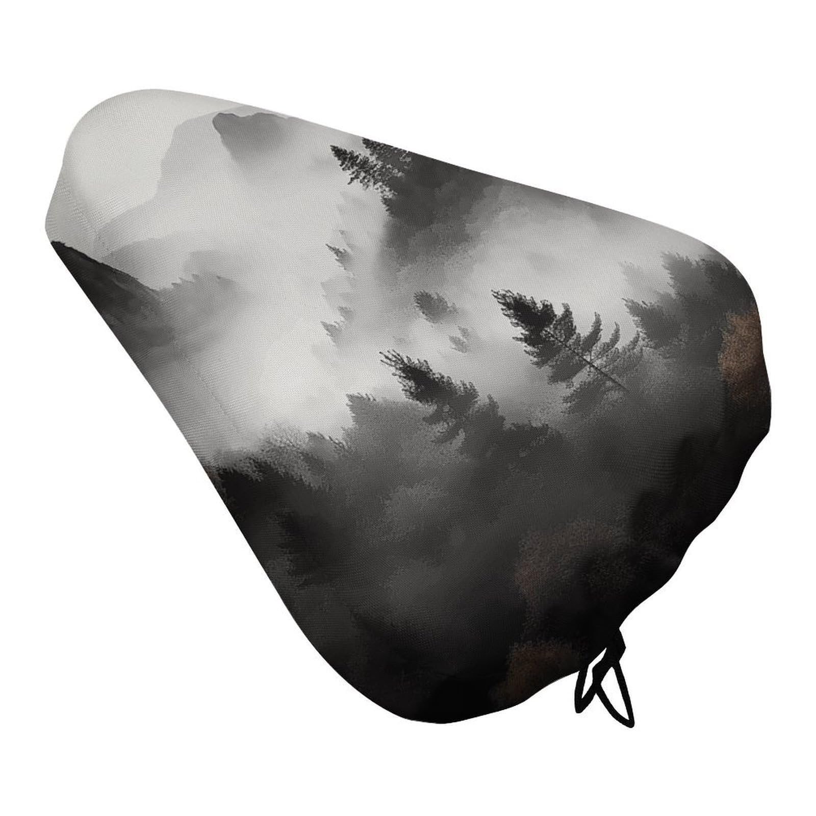 Foggy Mountains Forest Bike Seat Cover Waterproof Bicycle Seat Cover Rainproof Bike Saddle Cushion Covers Protector with Drawstring Washable Bike Saddle Cover for Women Men City/Mountain