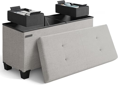 Miniatura 586 de Otomana plegable para dormitorio o sala de estar, con contenedores de almacenamiento, reposapiés para el extremo de la cama, soporta hasta 660 lb,