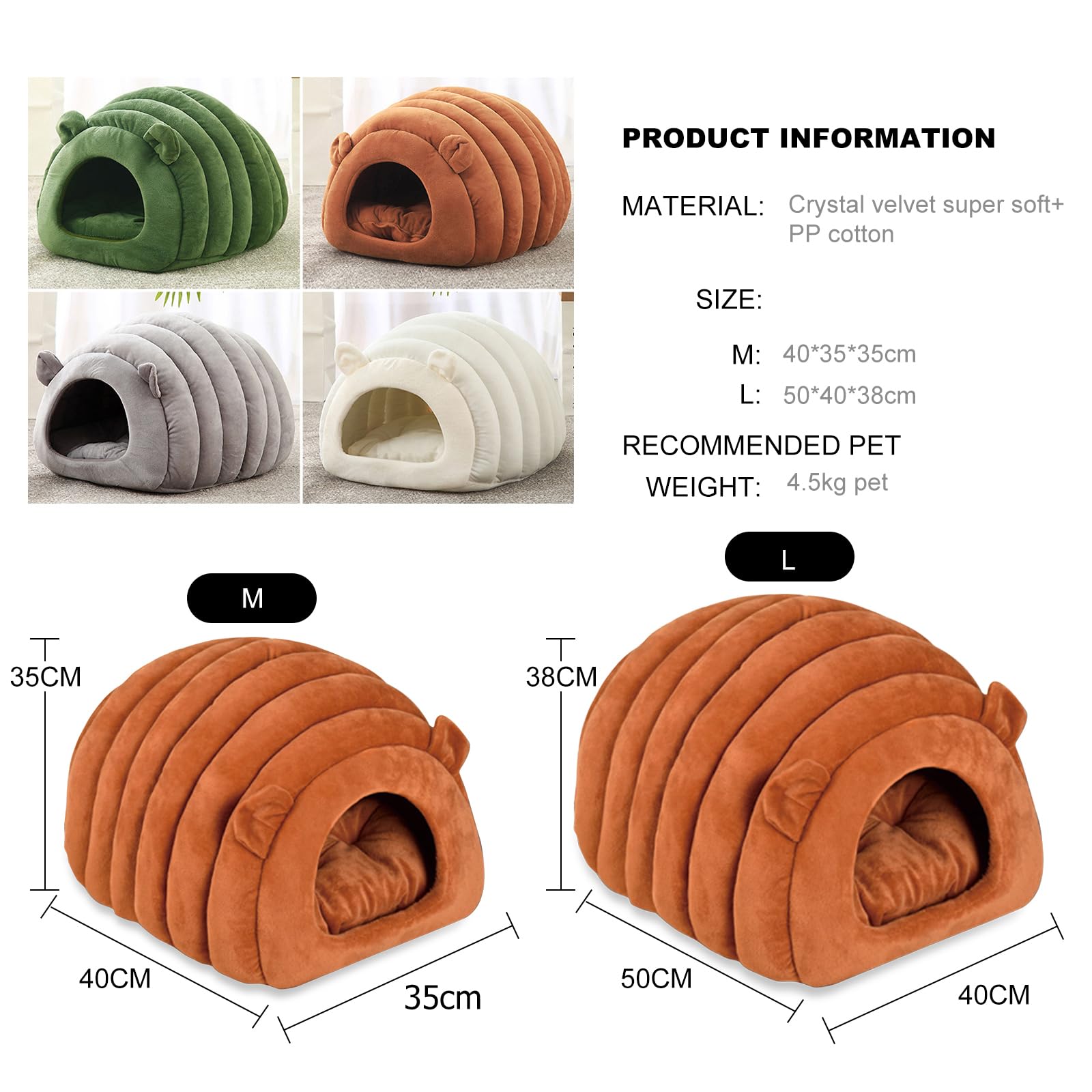 PETCUTE Cuccia per Gatti,Letto per Gatti per Interni,Cuccia Semichiusa per Animali Domestici con Cuscino Sfoderabile,Casa Lavabile per Animali di Piccola Taglia