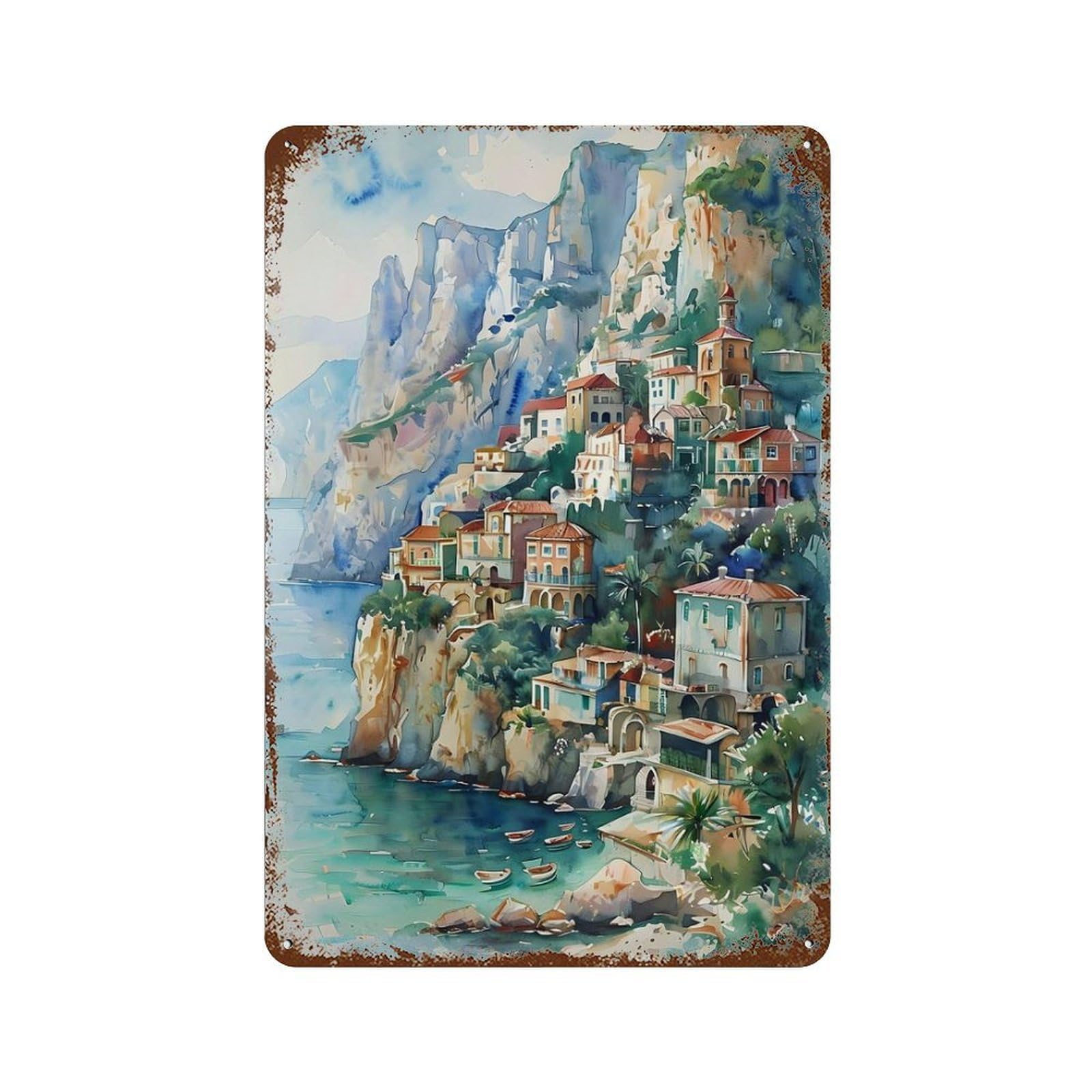 xiaoxiaoshen Vintage Landmark Italian Seaside Wall Decor Art Metal Tin Poster Modern Home Decor Art Home Bar Shop Decorations Vintage Sign 30x20cm