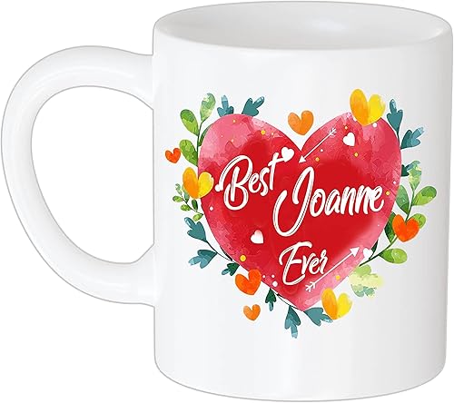 Taza de café con nombre personalizado Joanne Ever para mujeres y niñas, taza de café con nombre, taza de café, diseño floral, regalo personalizado