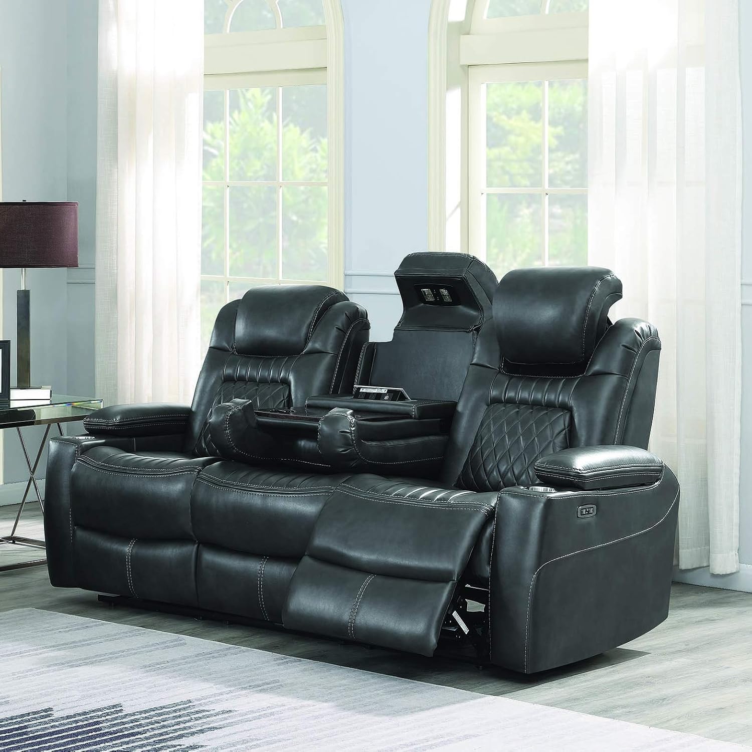 Coaster Home Furnishings Korbach Reclining Seat and Power Headrest Charcoal 3-Piece Living Room Set (603414PP-S3)