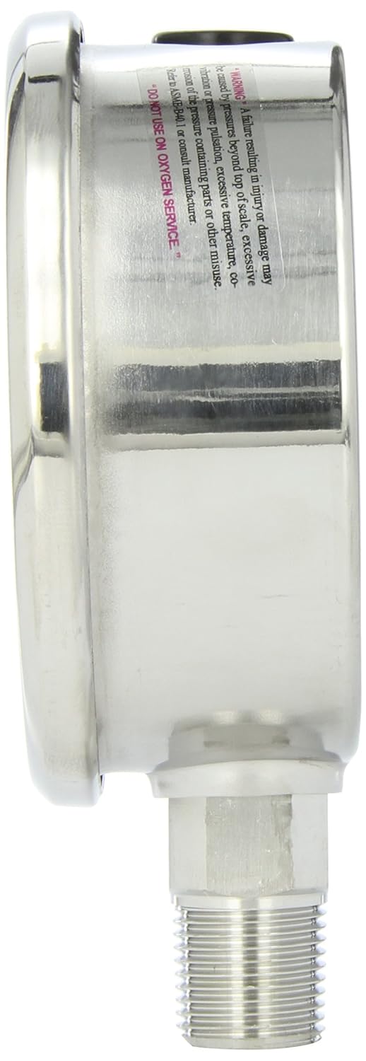 PIC Gauge 301L-402M 4" Dial, 0/1000 psi Range, 1/2" Male NPT Connection Size, Bottom Mount Glycerine Filled Pressure Gauge with a Stainless Steel Case and Internals, Stainless Steel Bezel, and Polycarbonate Lens