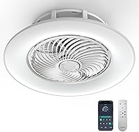 Vista 1 de Bladeless Ceiling Fan with Light and Remote Control 22" Low Profile Ceiling Fan Modern Enclosed Multi-Speed Indoor Ceiling Fan 3 Color Temperatures