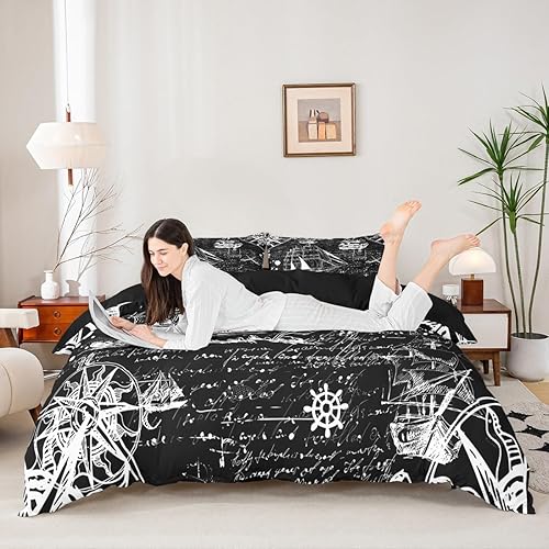 Miniatura 3 de jejeloiu Juego de ropa de cama náutica para niños y niñas, juego de funda de edredón con estampado de bote, decoración de ancla, funda de edredón