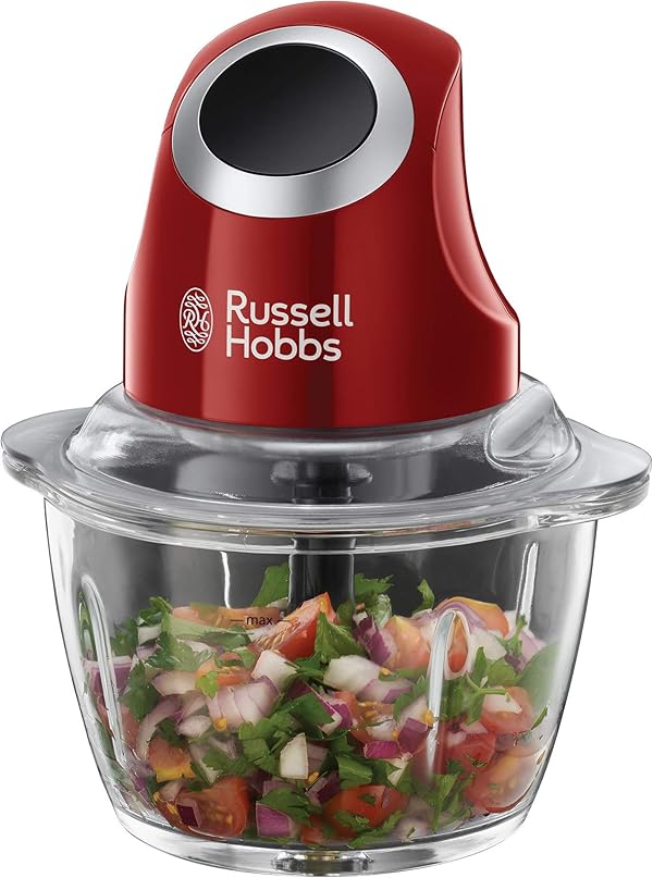 Russell Hobbs Zerkleinerer elektrisch Mini [Glasbehälter inkl. Aufbewahrungsdeckel] Desire Rot (500ml, Gemüsezerkleinerer, Mixer, Multi-& Universalzerkleinerer f. Gemüse, Obst & Fleisch) 24660-56