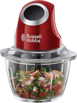 Russell Hobbs 24660-56 Mini Doğrayıcı Desire, Tek Elle Kontrol Düğmesi, Kapak Dahil 500 Ml Cam Kap, Sebze Doğrayıcı, Elektrikli Karıştırıcı, Sebzeler, Meyveler ve Etler İçin, Kırmızı
