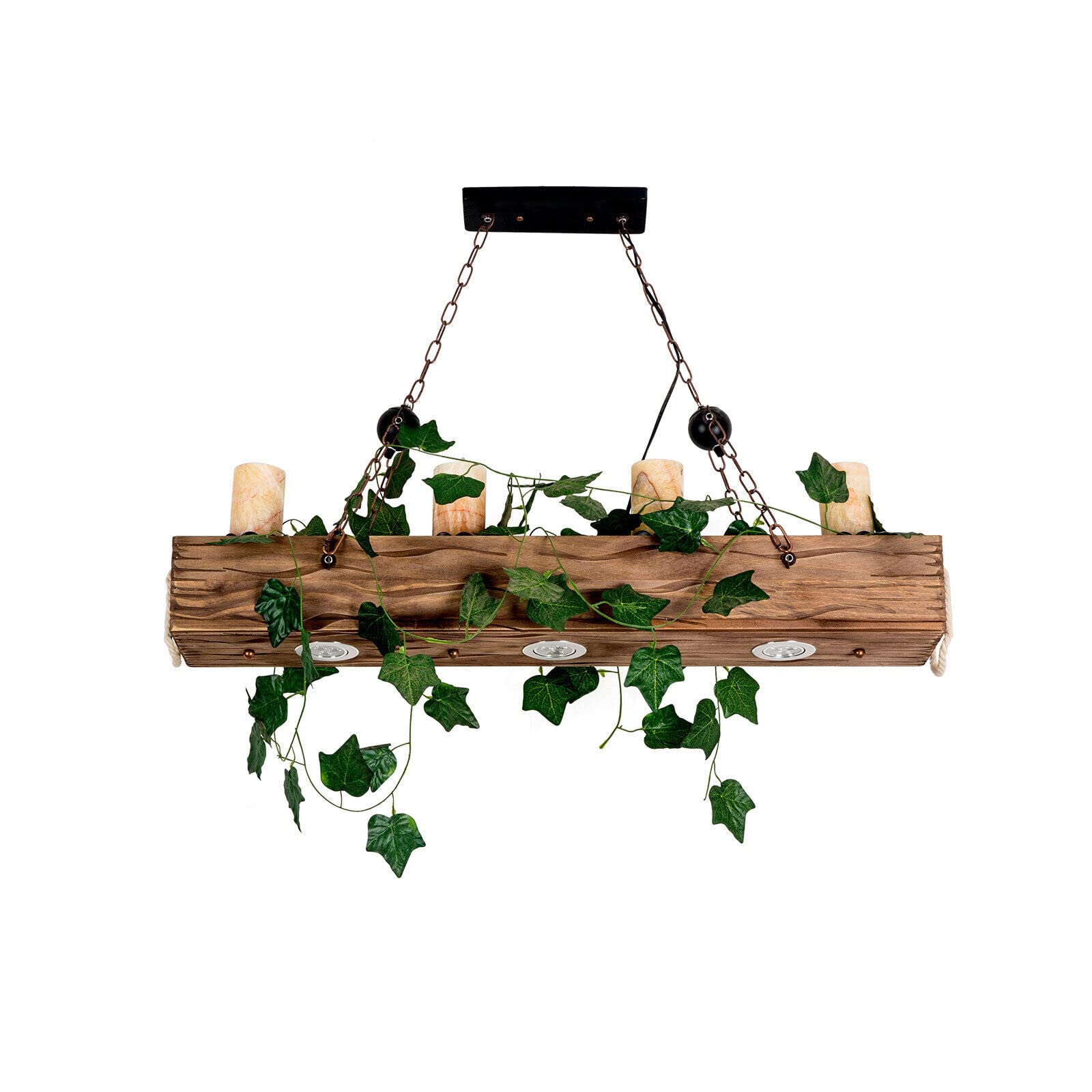 Holz Retro Pendelleuchte Rustikale Kronleuchter 39.3" Holzbalken Hängeleuchte Holz Hängelampe 4-Licht für Esszimmer Schlafzimmer