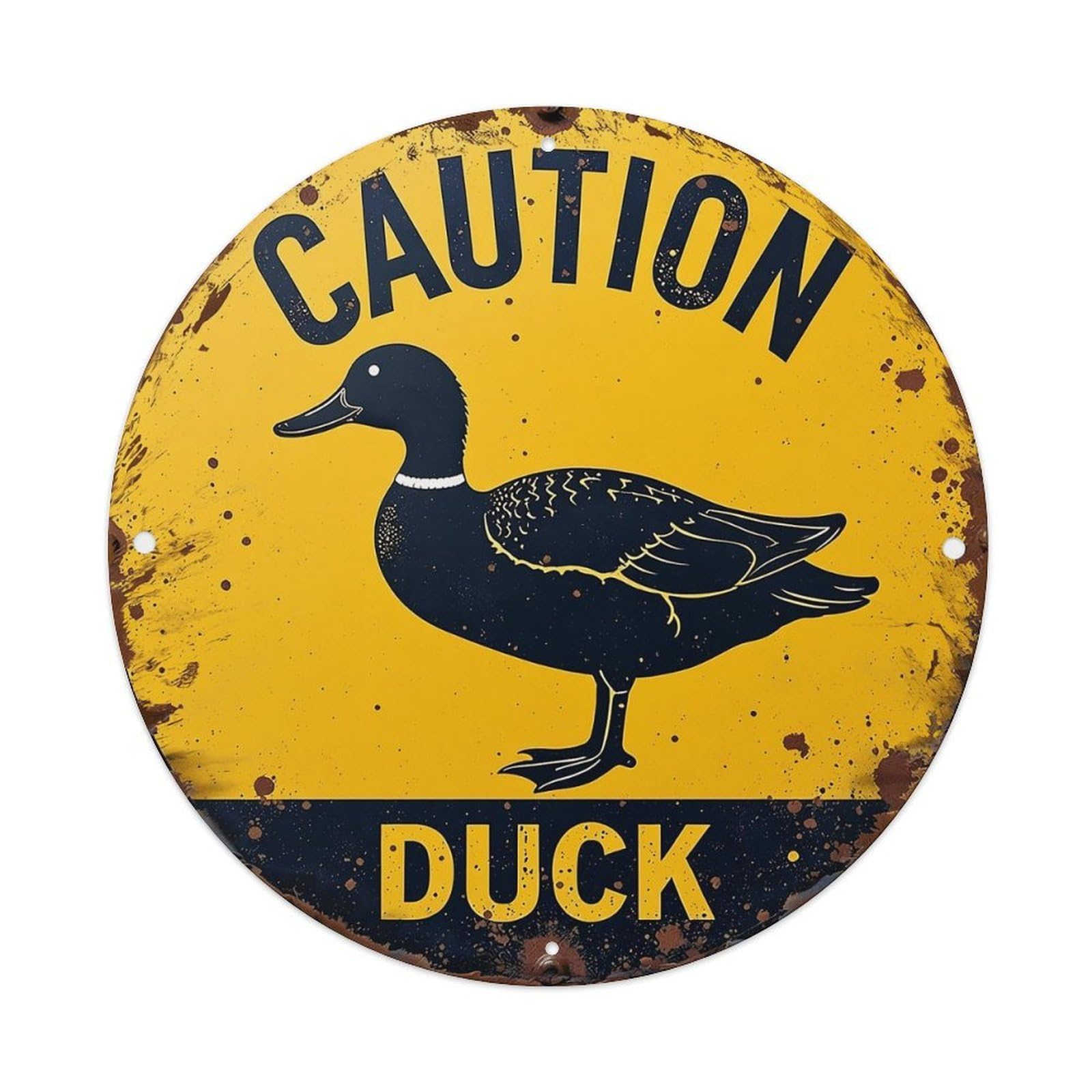 Caution Duck Sign Pattern Print Vintage Round Tin Sign Retro Metal Wall Decor Metal Poster, Home Bar Garage Cafe Wall Art Decoration 8x8Inches