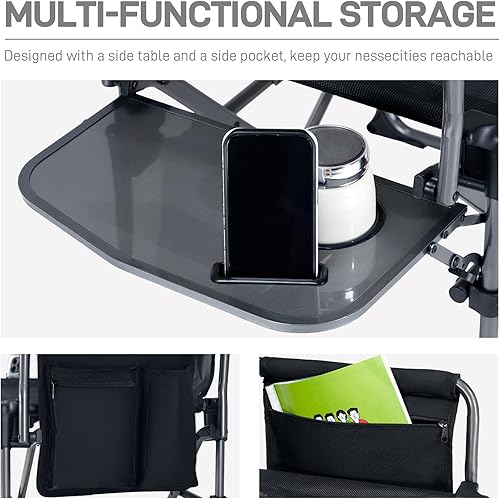 Miniatura 7 de EVER ADVANCED Silla alta de textileno para campamento, silla de directores de malla, taburete de bar plegable alto con mesa auxiliar para