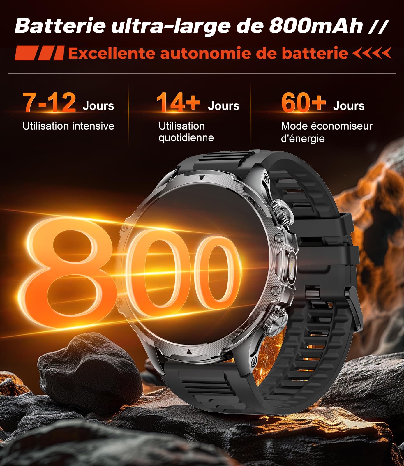LIGE Montre Connectée Homme avec Écran HD de 1,85'' et Torche LED,800mAh,Smartwatch Homme avec Appel Bluetooth IP68 Étanche 110+ Sportifs 24H Fréquence Cardiaque pour iOS Android,FV15-F