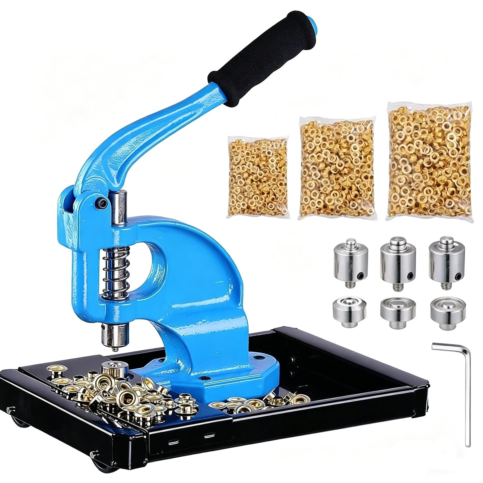 Ösenmaschine, Handpresse, Ösenmaschine mit 3 Stanzformen und 900 Stück Ösen 6/9,5/12 mm, DIY manuelle Schnappösenpresse Werkzeuge mit Stoff, Leinwand, Leder, Kunstleder, Gold