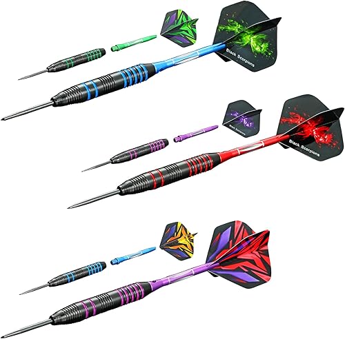 Miniatura 6 de Juego de dardos de punta de metal profesional para dardos de punta de acero con barril de hierro antideslizante, ejes de dardos de aluminio, vuelos