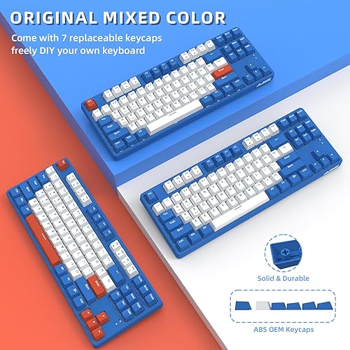 Miniatura 6 de A.JAZZ - Teclado mecánico inalámbrico, 87 teclas TKL teclado Bluetooth intercambiable en caliente, modo dual BT5.02.4G con marco desmontable, teclas