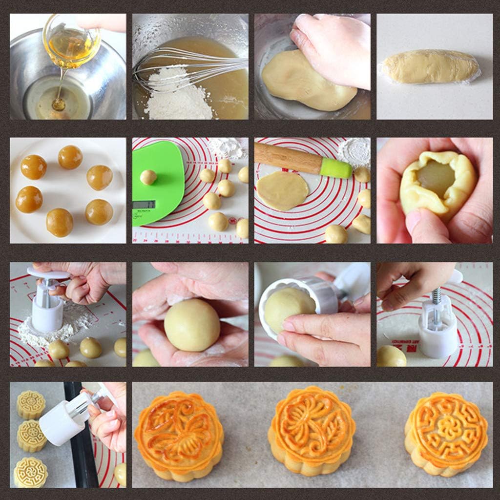 125g Moon Cake Mold 4 Stamps Flower Decor DIY Hand Press Biscuits Pastry Mold 50g 100g