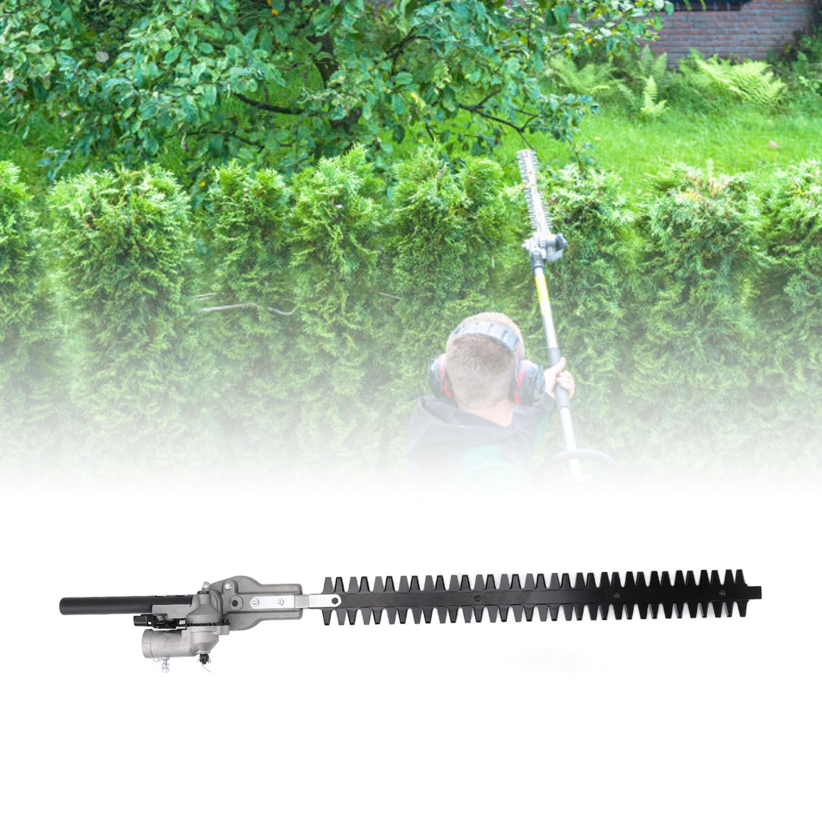 SIXRUN Cabezal de Corte de Setos con Poste de Acero Al Manganeso, Accesorio para Cortasetos con Hoja de 55 Cm, Cabezal de Corte Multiángulo de 9 Estrías para Recortar Setos, Arbustos, Arbustos, (28*