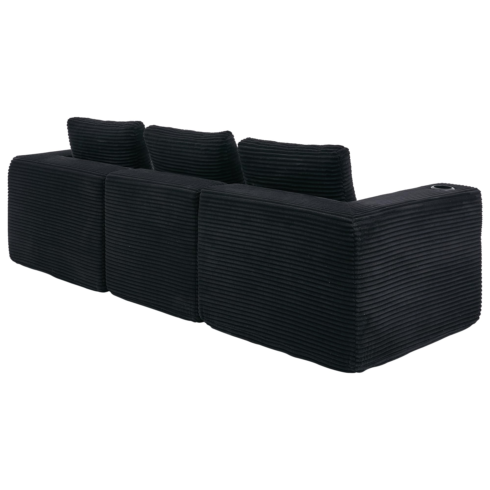 258cm Canapé d'angle en L, 3 Places, pour Salon et Appartement, Canapé Modulaire avec Méridienne en Courbe, 3 Coussins, Canapé Compressé en Velours Côtelé