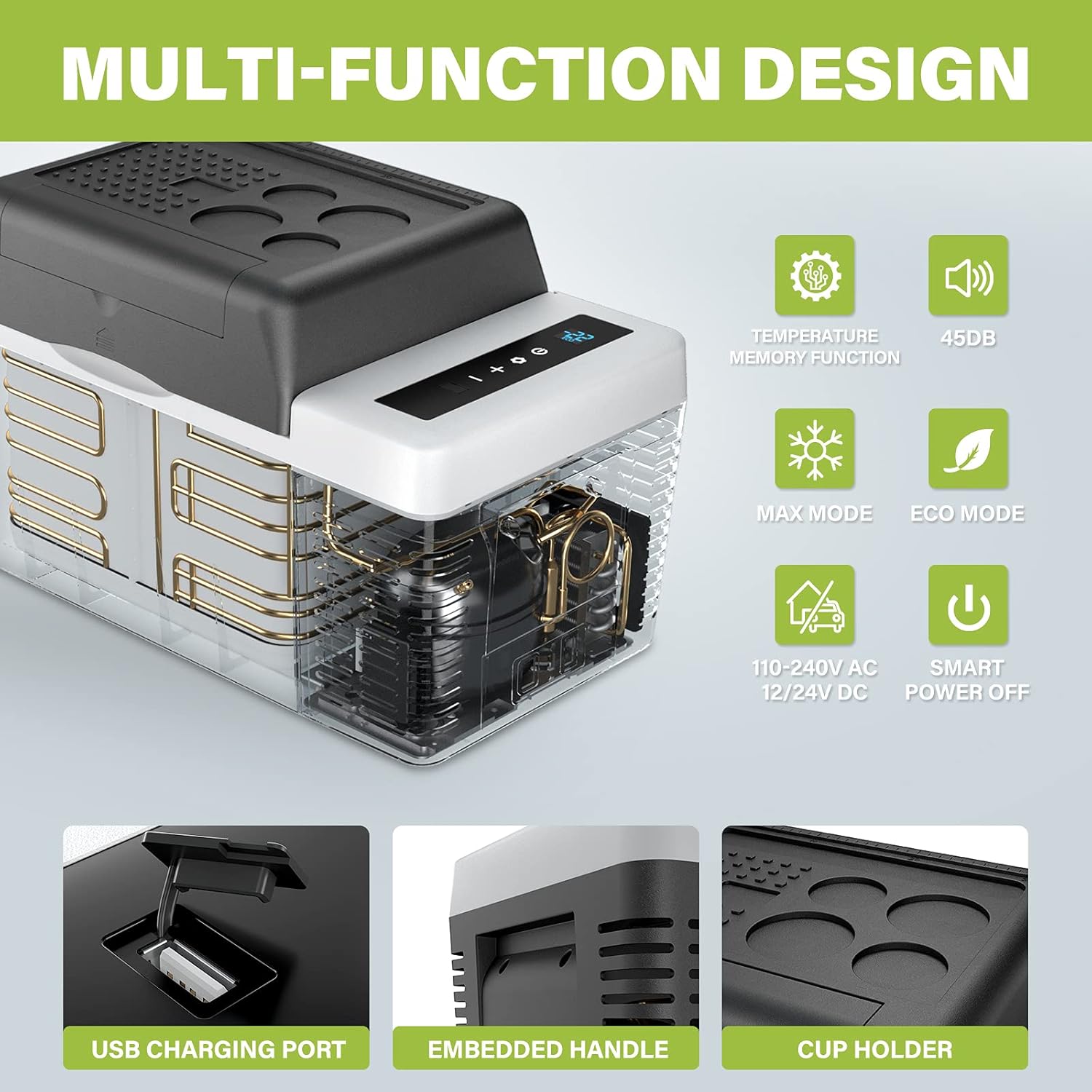 F40C4TMP Portable Freezer 24 Quart 12 Volt Car Refrigerator (-7.6℉~50℉) with 12/24V DC and 110-240V AC Compressor Fridge for Camping, Truck, RV, Boat, and Trip : Automotive