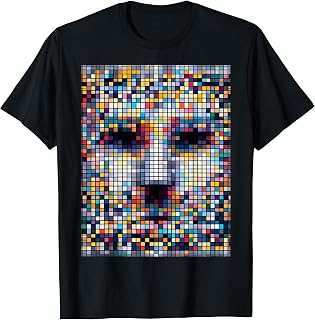 Glitchgear Anti-Surveillance Adversarial Fashion Anti-Facial Recognition Pixelated T-Shirt, Small, Black