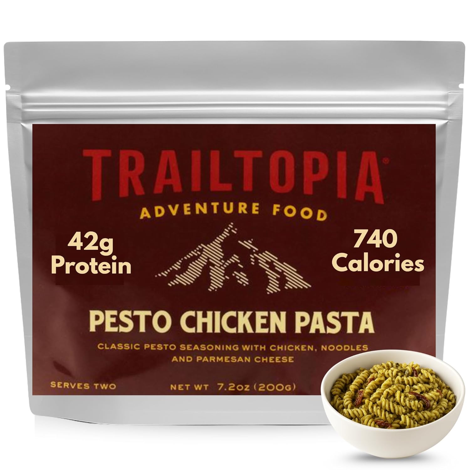 Trailtopia Hearty Pesto Chicken Pasta- Freeze Dried Hiking Dinner | Delicious Taste | Quick & Easy Prep | Lightweight | Perfect for Camping & Backpacking | High Energy Meals for Outdoor Adventures