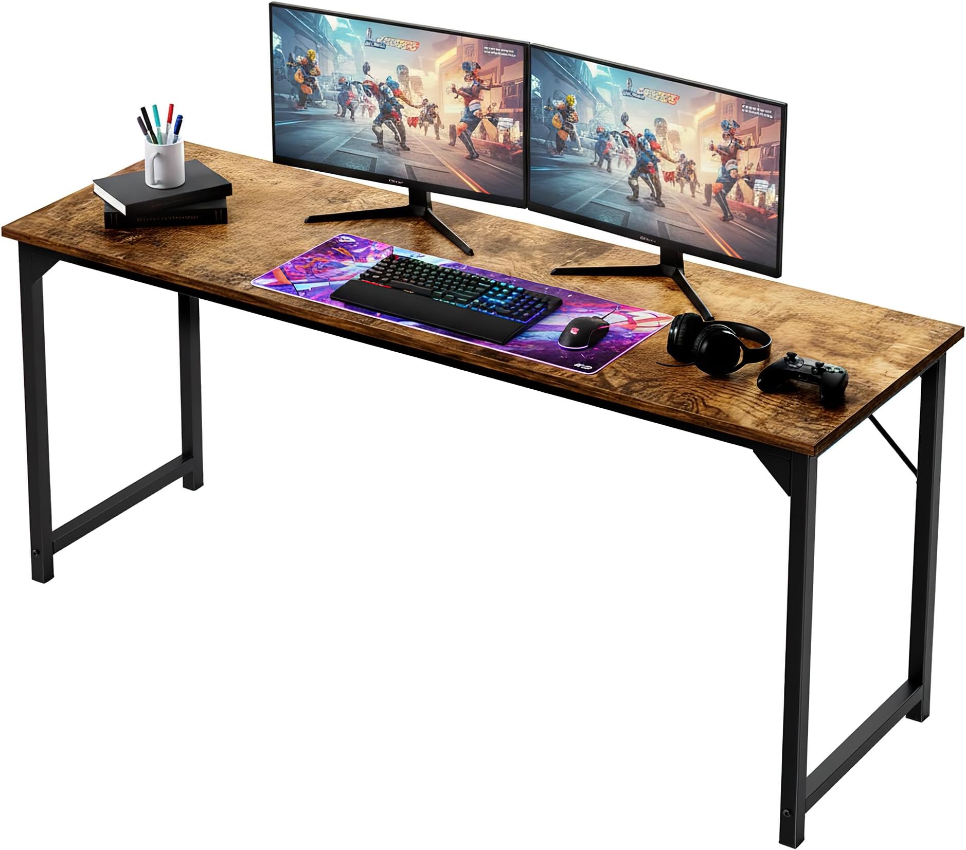 63 Inch Computer Office Desk for Small Spaces, Writing Gaming Work Desk Modern Study Table with Storage Bag & Headphone Hook Home Bedroom, Rustic Brown