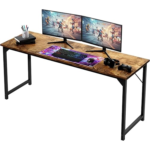 OLIXIS 63 Inch Computer Office Desk for Small Spaces, Writing Gaming Work Desk Modern Study Table with Storage Bag & Headphone Hook Home Bedroom, Rustic Brown