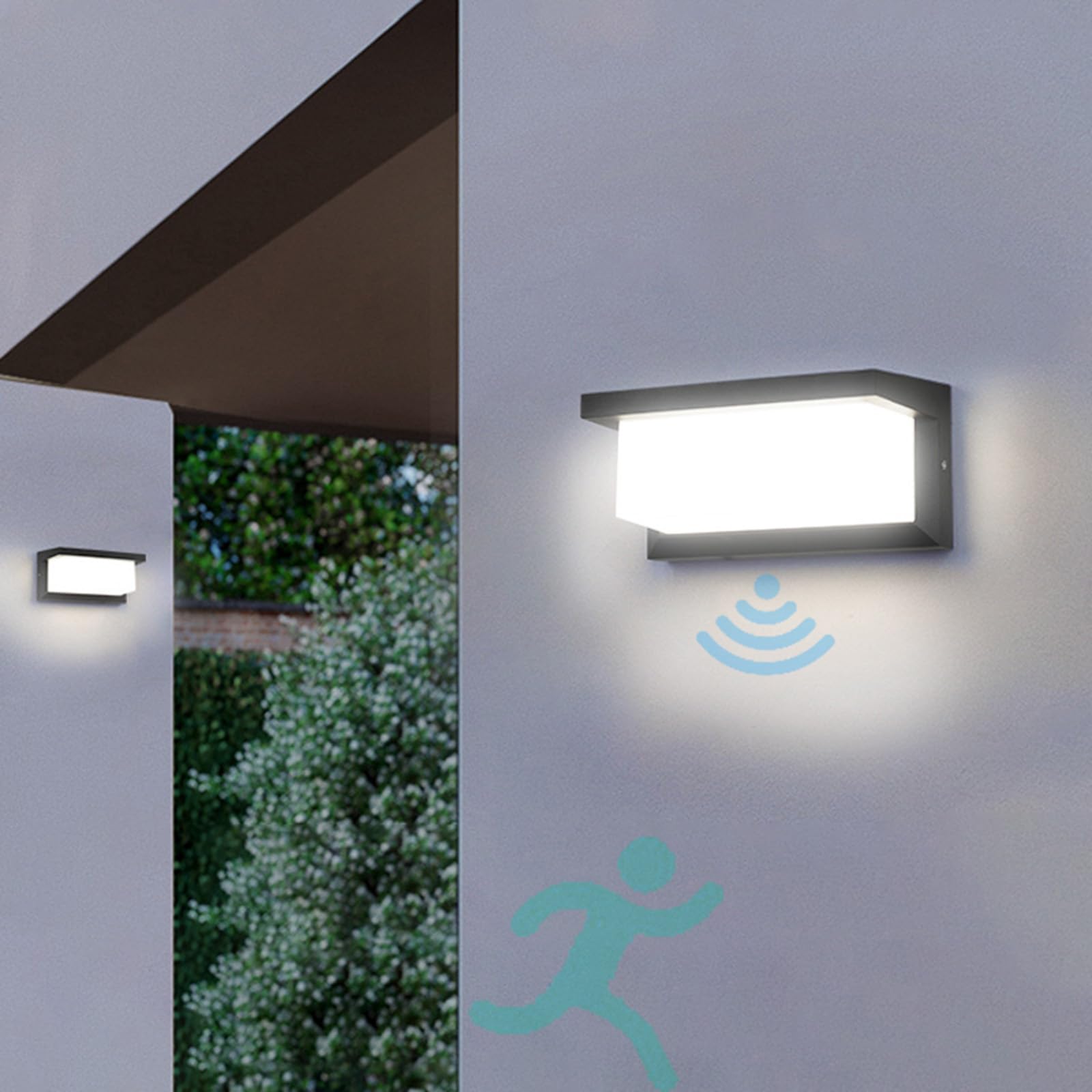 Outdoor Wall Lights Con Sensor De Movimiento Front Door Lights IP65 Waterproof LED Black Indoor Aluminium Outside Wall Lamp Lighting Fixtures for Hallway Corridor Garden Porch (White Light,30CM)