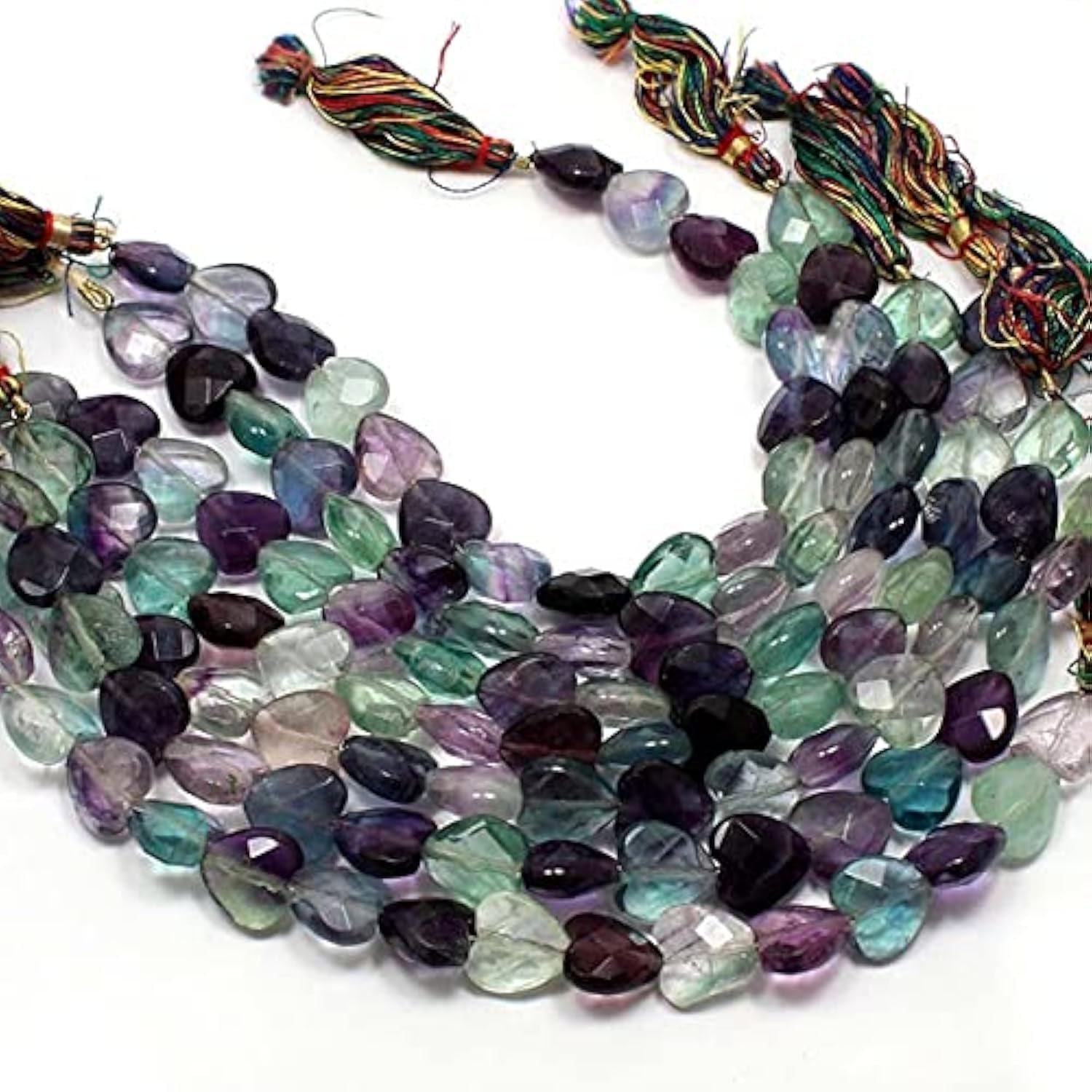 Perles fluorite multi en cœur briolette LKBEADS pour atelier bijoux créatifs