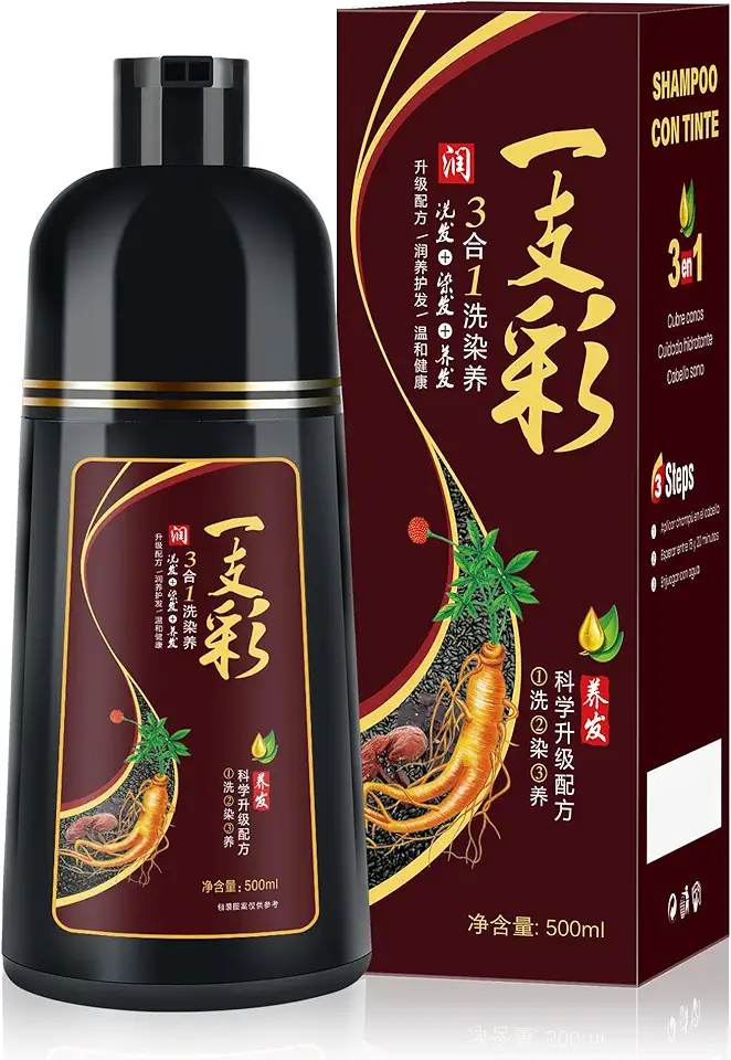 IIIMEIDU Shampoo de Tintura 3 em 1 Marrom escuro Natural 500ml – Cobre Cabelos Brancos Instantaneamente – Fórmula com Extratos Naturais – Para Homens e Mulheres